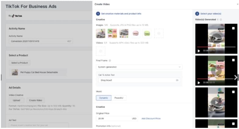 TikTok for Business 和 Shopify 商店链接页面。