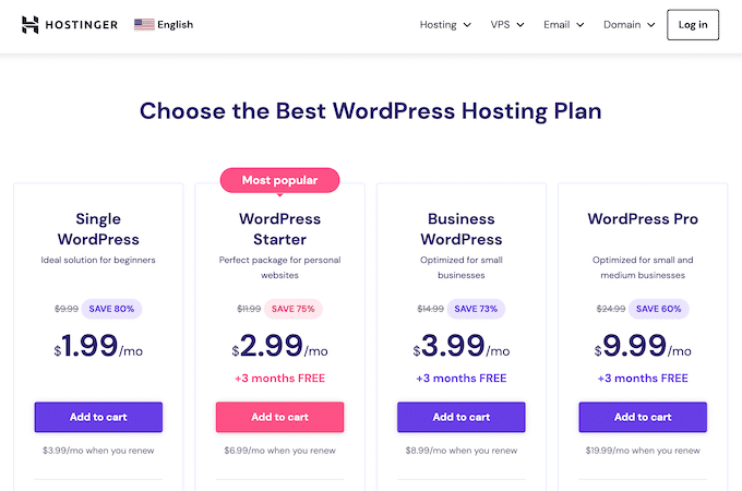 Hostinger 的 WordPress 托管计划定价