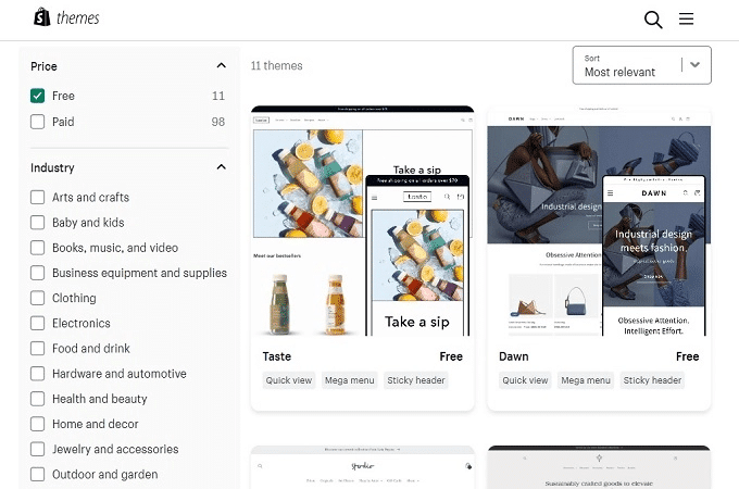 Shopify 主题页面
