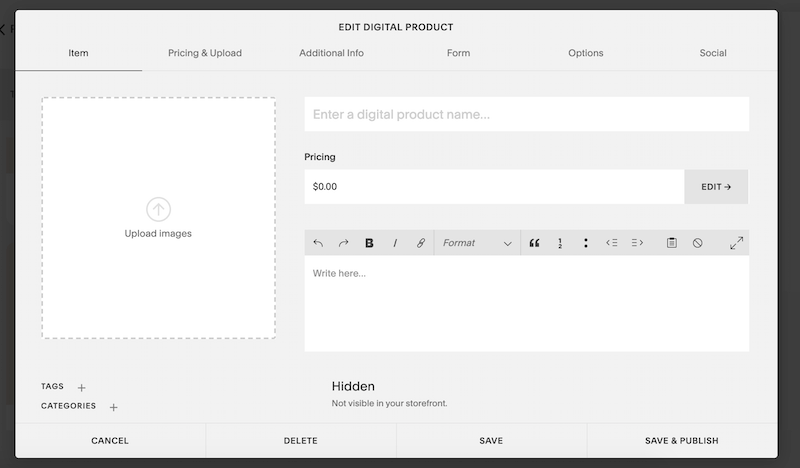 Squarespace 编辑产品电子商务网站建站工具