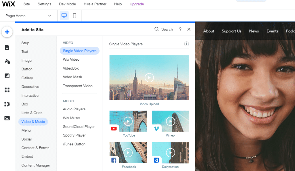 Wix 网站构建器,将视频添加到网站