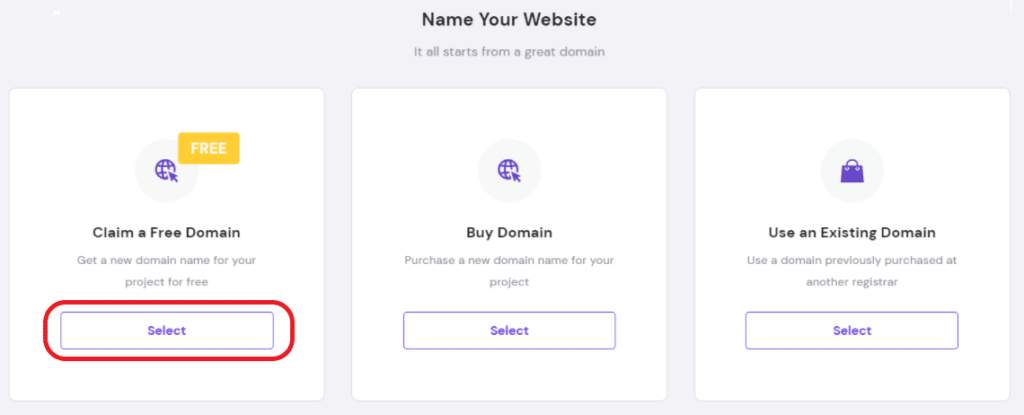 Hostinger WooCommerce 申请免费域选项示例。