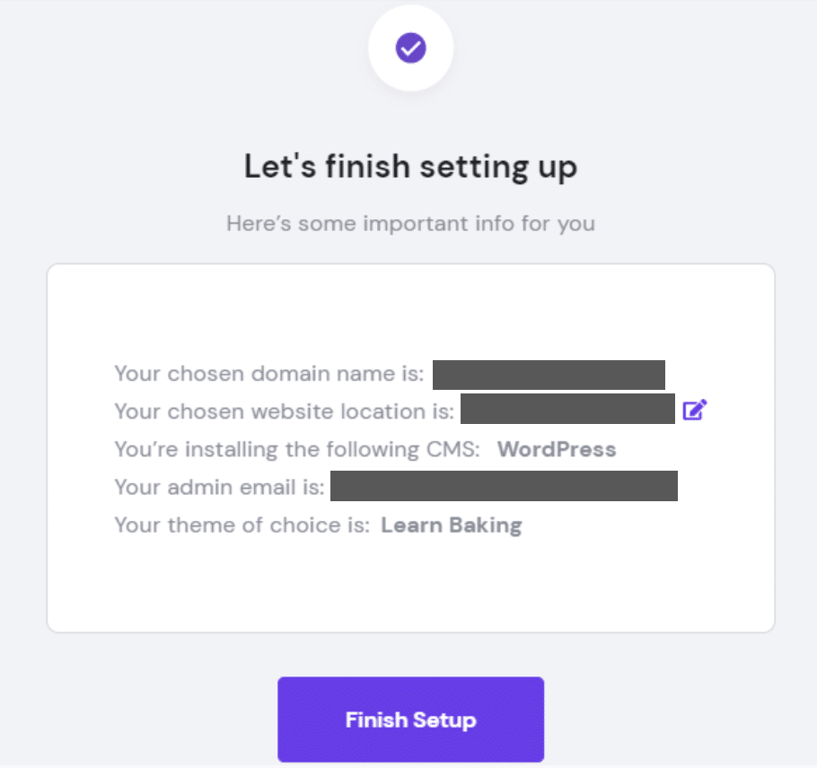 Hostinger 完成设置屏幕。