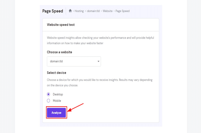 Hostinger hPanel 速度测试表的图片。