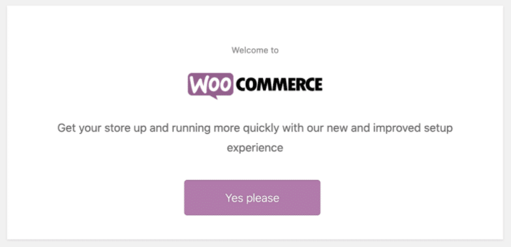 WooCommerce 启动设置过程屏幕。