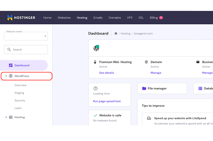 Hostinger 的 hPanel 的屏幕截图。