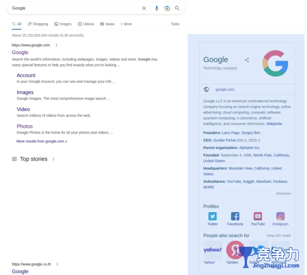 谷歌搜索结果中可见的丰富网页摘要