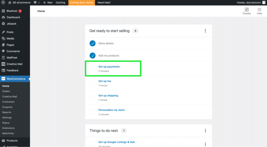 WooCommerce 设置付款选项屏幕。