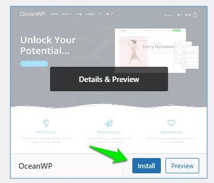 OceanWP 安装屏幕。