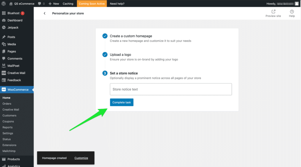 WooCommerce 在自定义示例后完成任务。