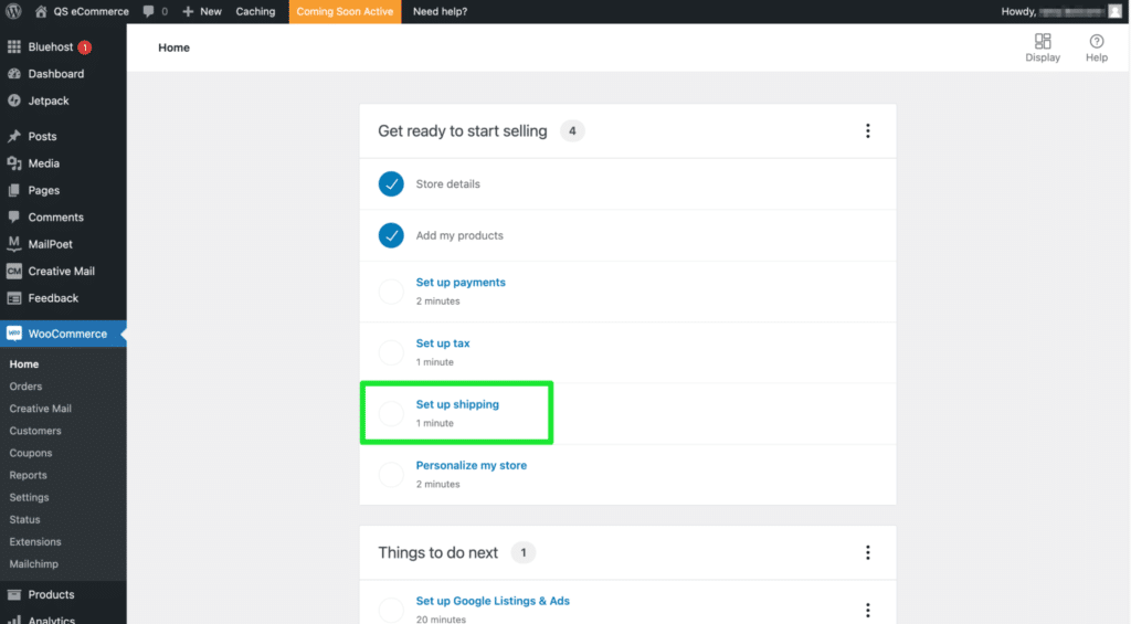 WooCommerce 运输选项页面。
