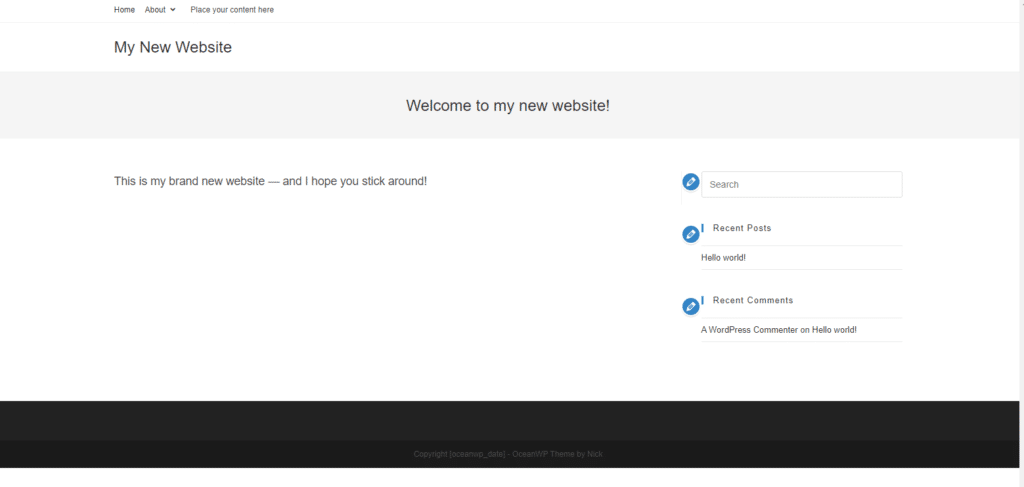 WordPress 上的新网站示例。