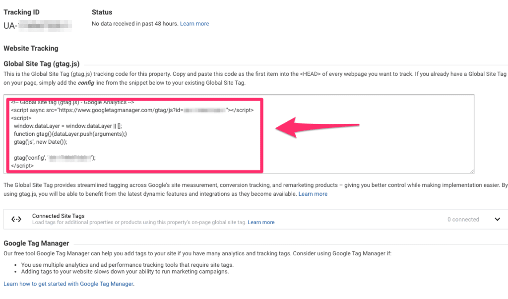 Google Analytics 添加跟踪代码示例。