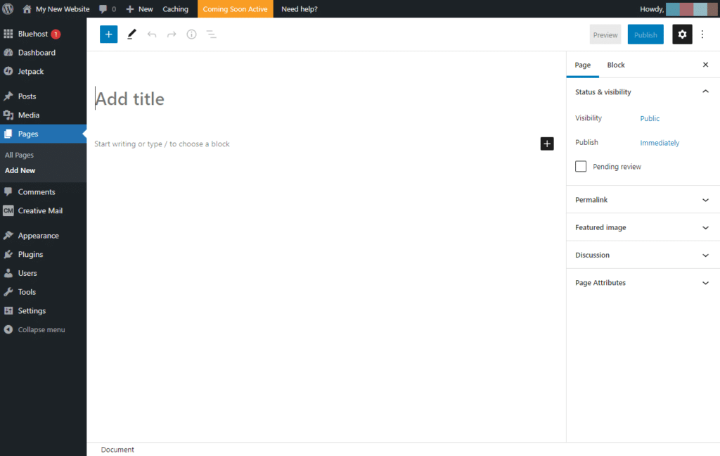 WordPress 示例中的页面编辑器模式。