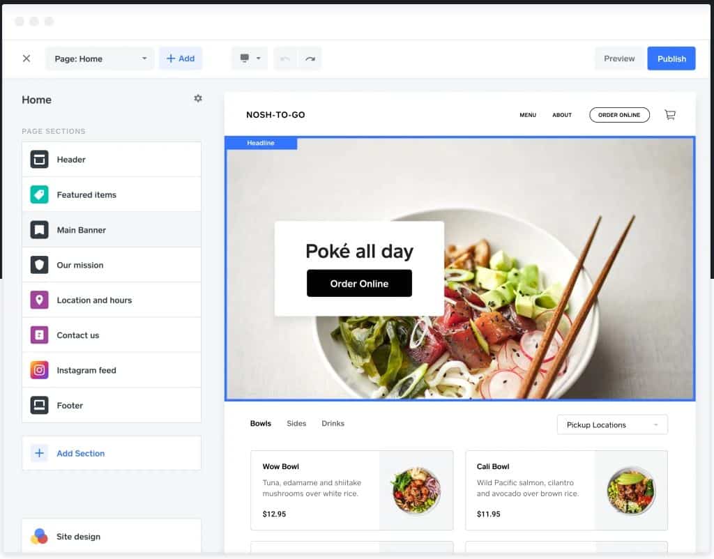 Square 在线产品电子商务演示页面。