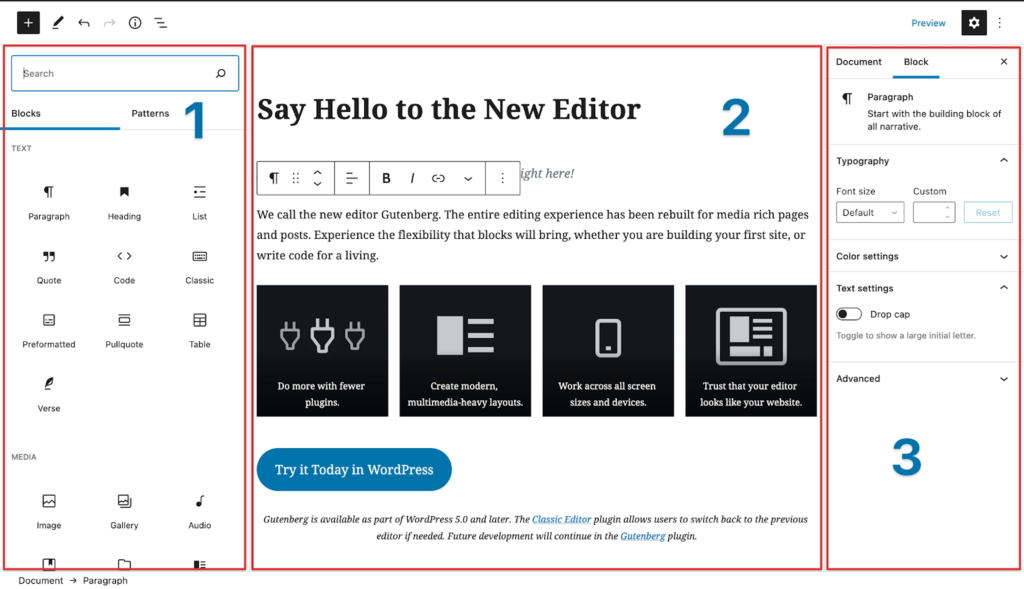 Wordpress 博客平台编辑屏幕和工具。