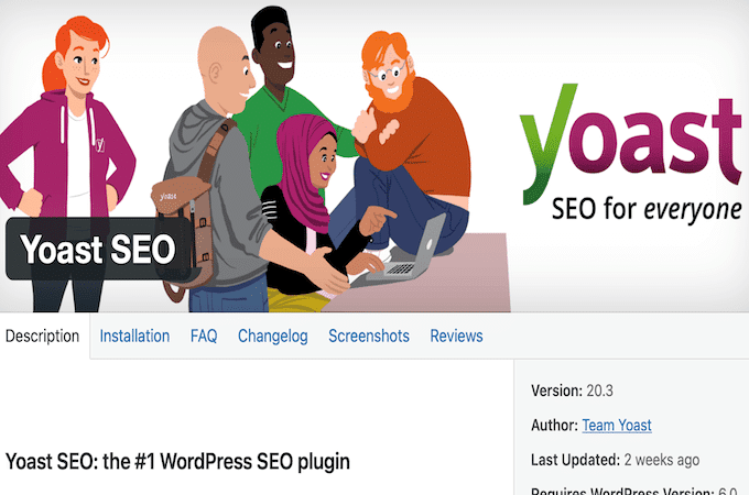 Yoast SEO 插件的图像,顶部是卡通人物,图像下方是菜单。